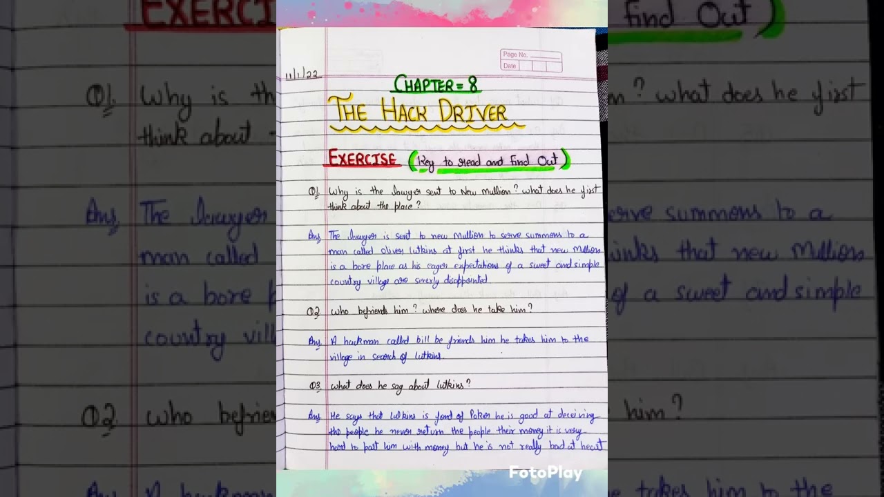 Class 10 English Chapter - The Hack Driver...key to read and find out...Questions And Answers....FWF