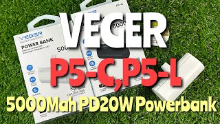 Veger P5-C,P5-L 5000mah PD20W Powerbank (แบตสำรองชาร์จเร็วขนาดเล็ก PD20W) #veger