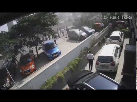 Car falls from Bio-diversity Bridge in Gachibowli Hyderabad Video 2