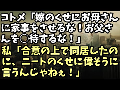 スカッとする話　コトメ「嫁のくせにお母さんに家事をさせるな！お父さんを○待するな！」私「合意の上で同居したのに、ニートのくせに偉そうに言うんじゃねぇ！」