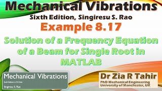 Mechanical Vibrations, SS Rao: Example 8.17 Solution of Frequency Equation for Single Root in MATLAB