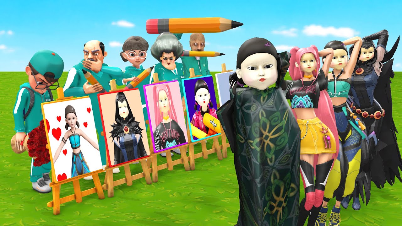 Scary Teacher 3D vs Squid Game Drawing Dresses KPop Demon Hunters Nice or Error 5 Times Challenge