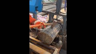 Worker Working Not Hard With Cutting Large Amount Of Iron Rods With Old Machine