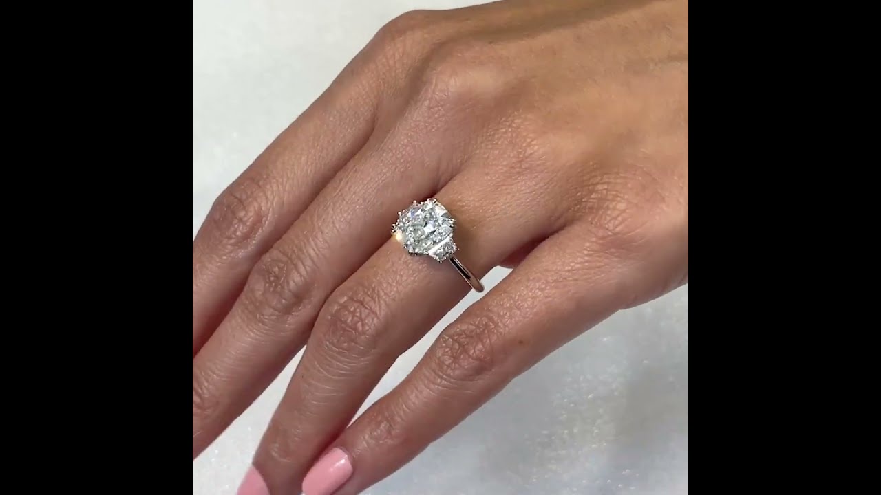 3.06 Carat Cushion Cut Lab Diamond Three-Stone Ring