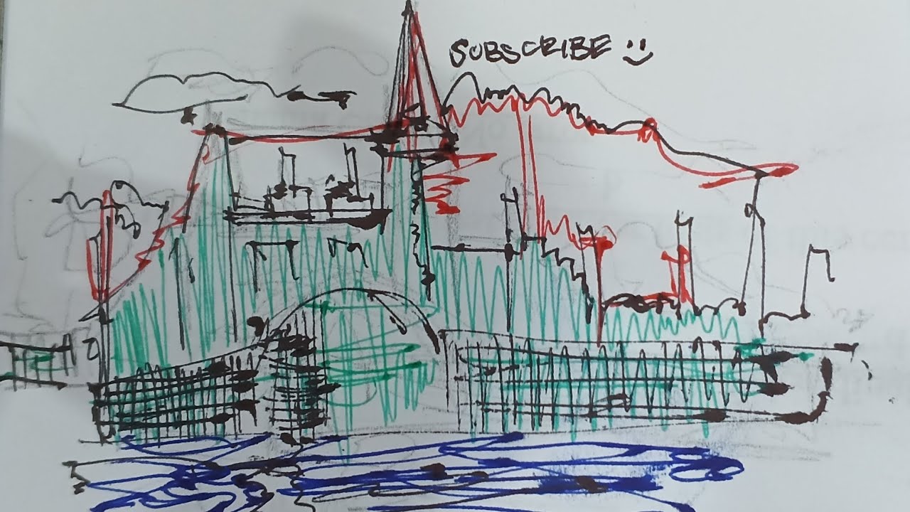 Minutes sketch No.1: ballpen landscape castle drawing