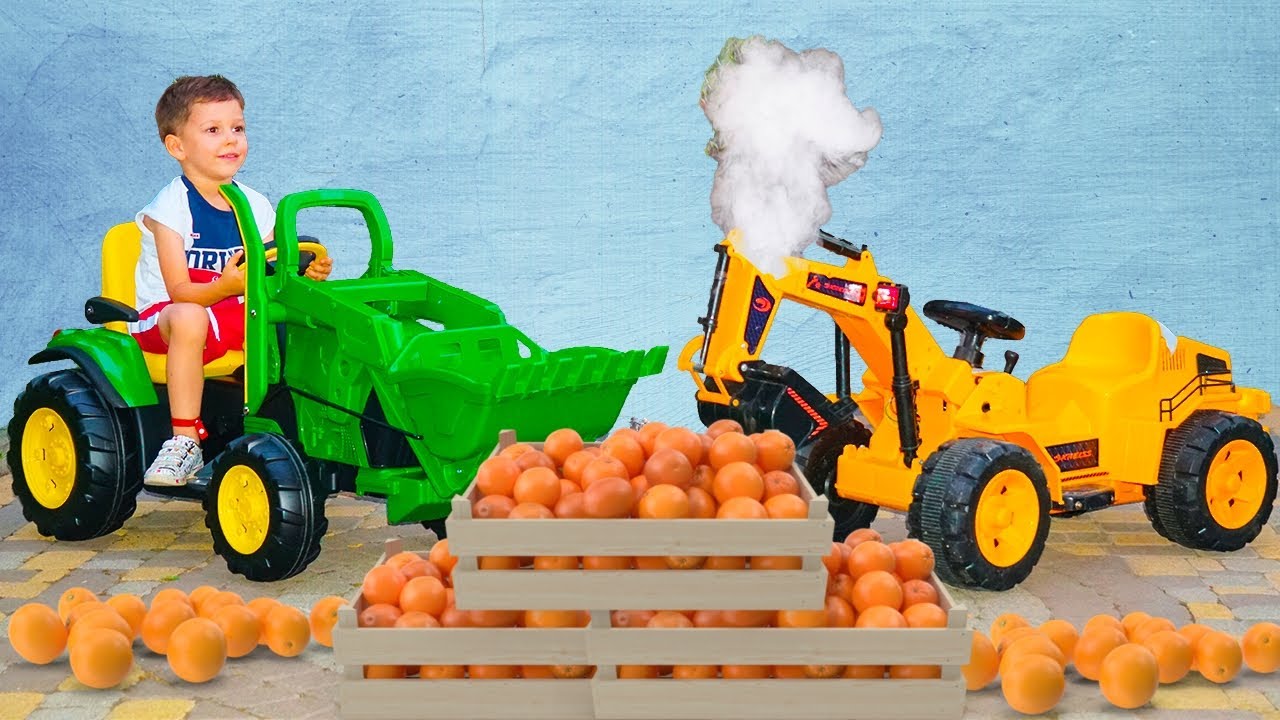 Artem Plays Toys ride on kids Excavator Funny Stories about Power