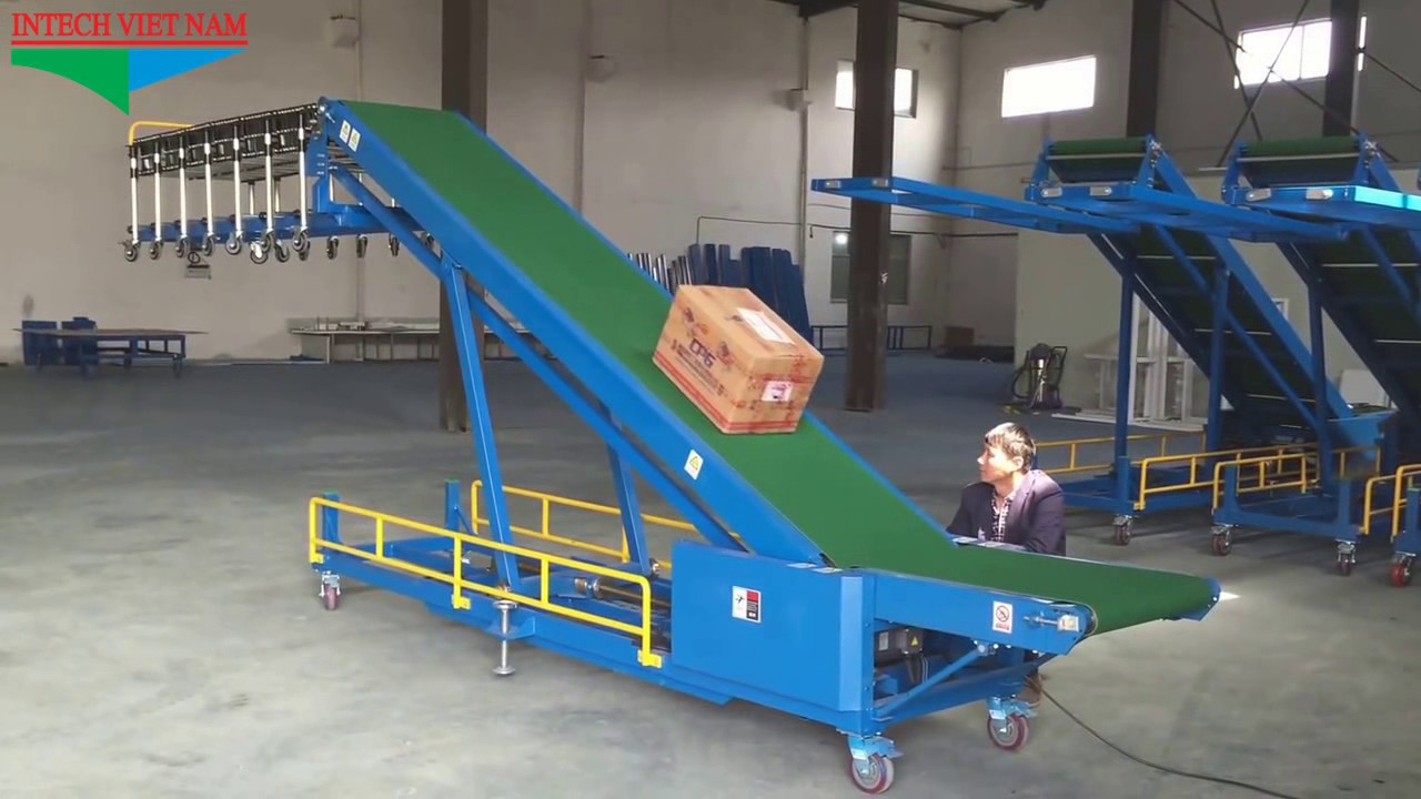 Băng tải nâng hạ - Băng tải chuyển hàng lên xe ô tô, container - Băng tải INTECH