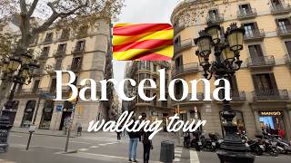 : Walking tour in Barcelona, Spain, December 2022 with natural city sound