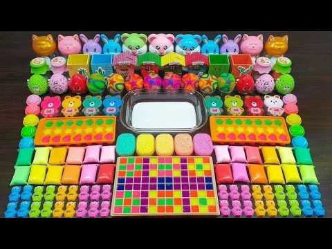 Rainbow slime ! Mixing random things into homemade slime ! Relaxing slime videos !!!