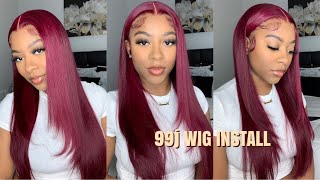 HOW TO BLEACH KNOTS, PLUCK, AND INSTALL 99j BURGUNDY WIG 🍫🍓| Klaiyi Hair