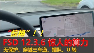 【20240502】特斯拉FSD V12.3.6 惊人的算力表现 | 无保护穿越三条车道，插队 U turn