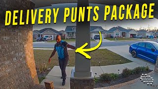 Lady Confronts Delivery Driver Then He Punts the Package and Runs Off