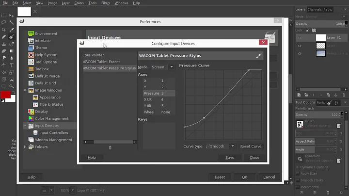 Using a tablet and how to adjust pressure sensitivity in Gimp