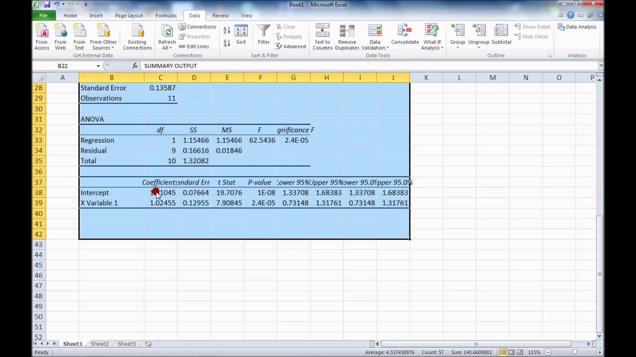 excel linear regression formula