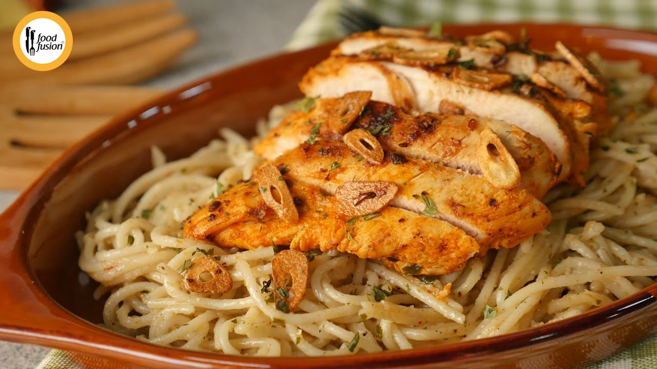 Tandoori Chicken with garlic butter pasta recipe by Food Fusion