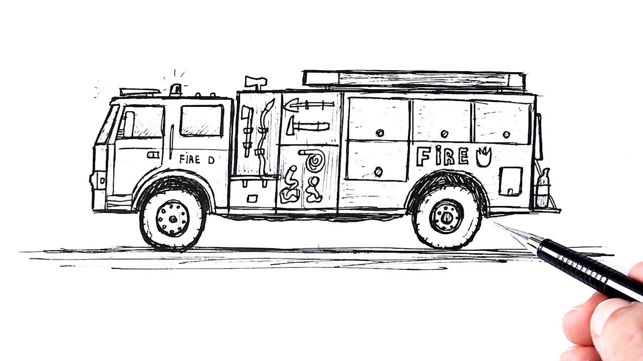 A fire truck line art nice Sketch drawing for any kind of Tshirt use or