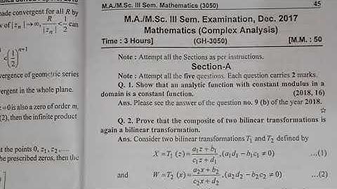 M.Sc 3rd sem (complex analysis) solved paper 2017 by Pooja