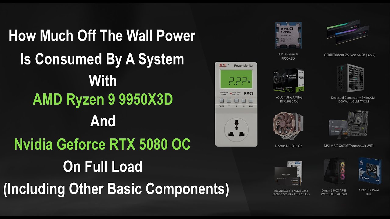 Сколько энергии потребляет система с AMD Ryzen 9 9950X3D и Nvidia RTX 5080 OC от розетки?