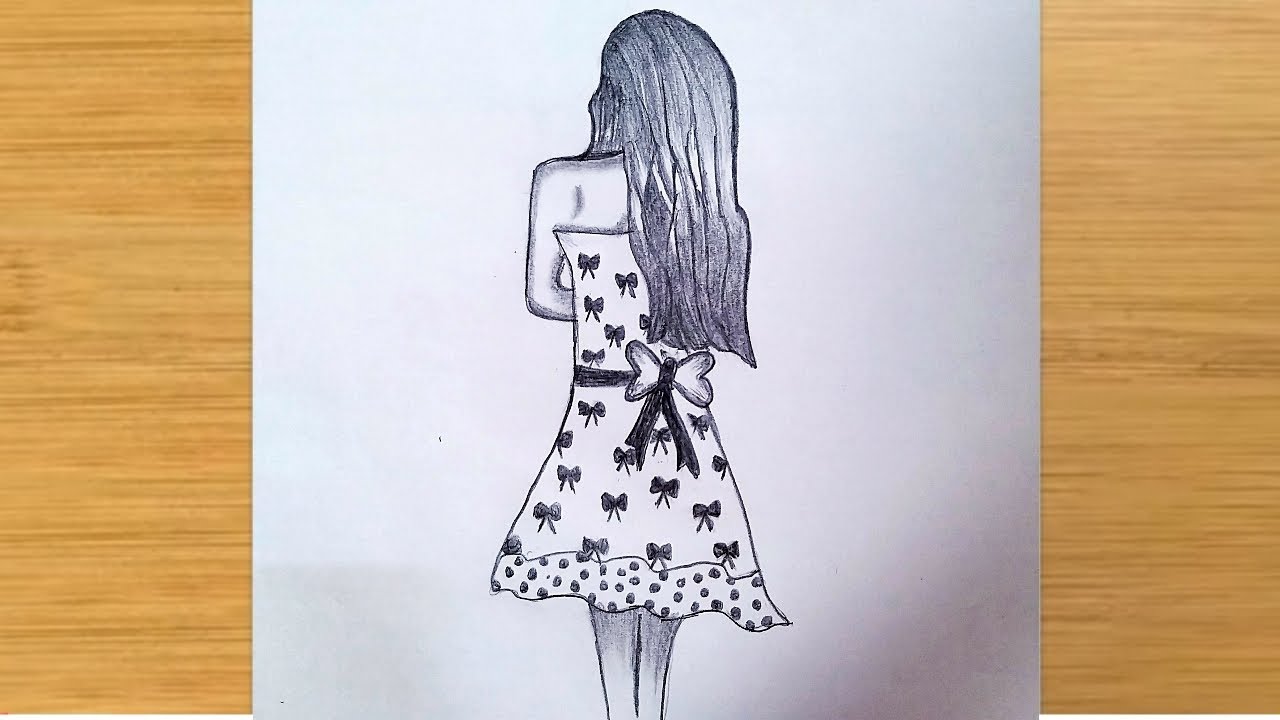 Easy girl drawing sketch|| Back pose of a girl || step by step || art ...