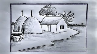 How to Draw a Easy Village Scenery | Drawing Scenery | Easy to Draw