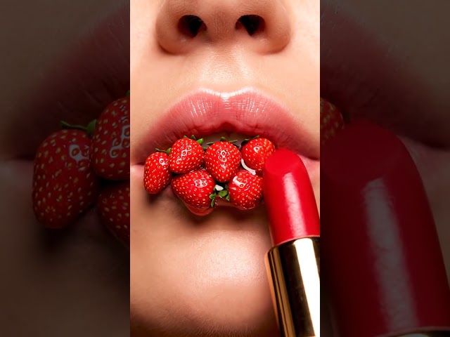 Mini Strawberries Lipstick Transformation 💄 | AI ASMR Lip Art #ai #asmr #aiart #satisfying #beauty