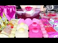 ASMR PINK WHITE DESSERTS *CLEAR JELLY, MILK TTEOK CHOCOLATE CONE, NERDS CANDY EATING SOUNDS 디저트 먹방