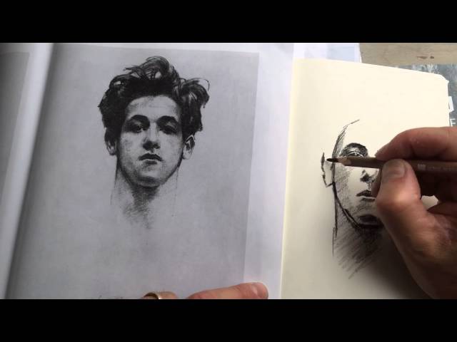 Time Lapse of charcoal study in Moleskine sketchbook of John Singer Sargent portrait.