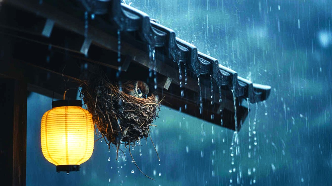 Quiet Rain Lofi Jazz 🌧️🏮 Sparrow Under the Roof | Relax • Study • Deep Sleep