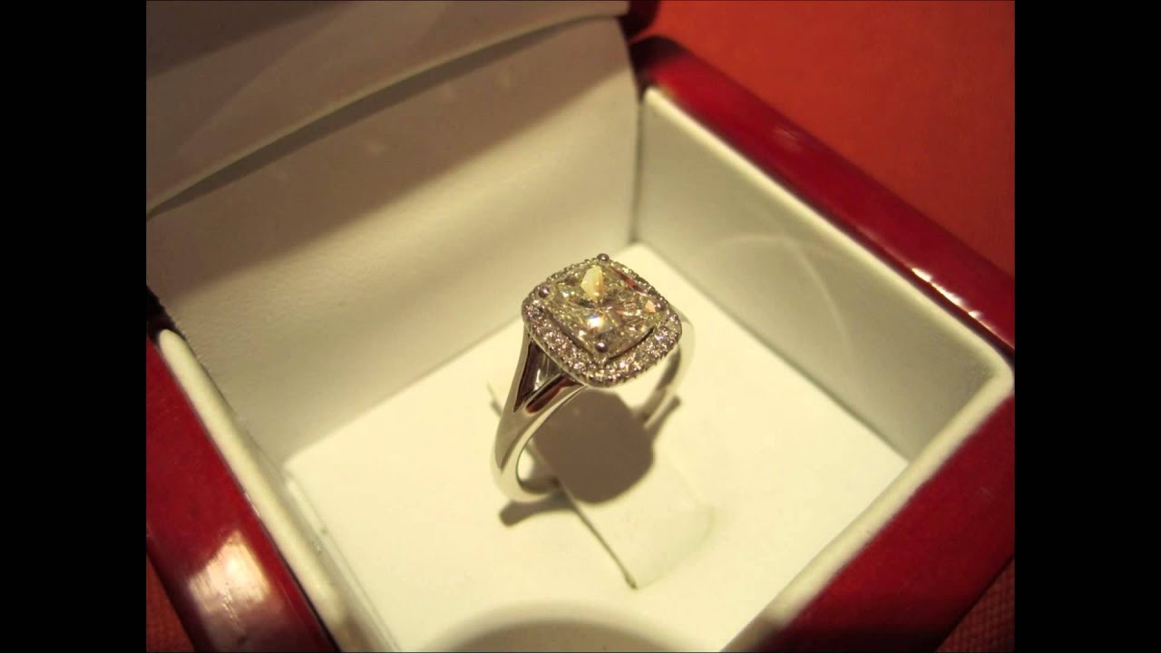 1.21ct cushion engagement ring in 19k white gold