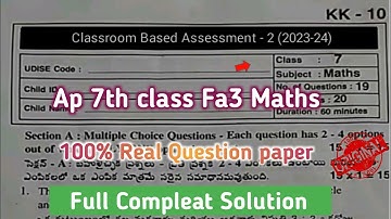Ap 7th class maths Fa3 question paper 2023-24|7th class fa3 maths question paper 2024 with answers