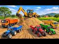 JCB Loading Sand in Dumper Trucks with Tractors | Tractor & Truck Cartoon Video for Kids