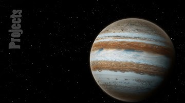 Realistic planet Jupiter with Europa from deep space