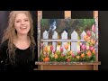 Learn How to Paint TITMOUSE AND TULIPS with Acrylic - Paint and Sip at Home - Step by Step Tutorial