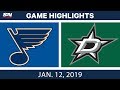 NHL Highlights | Blues vs. Stars - Jan. 12, 2019