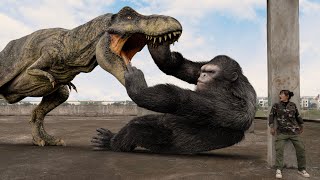 Most Dramatic T-rex Dinosaur VS King Kong in Real life Rescue the beautiful Hunter | Teddy Chase