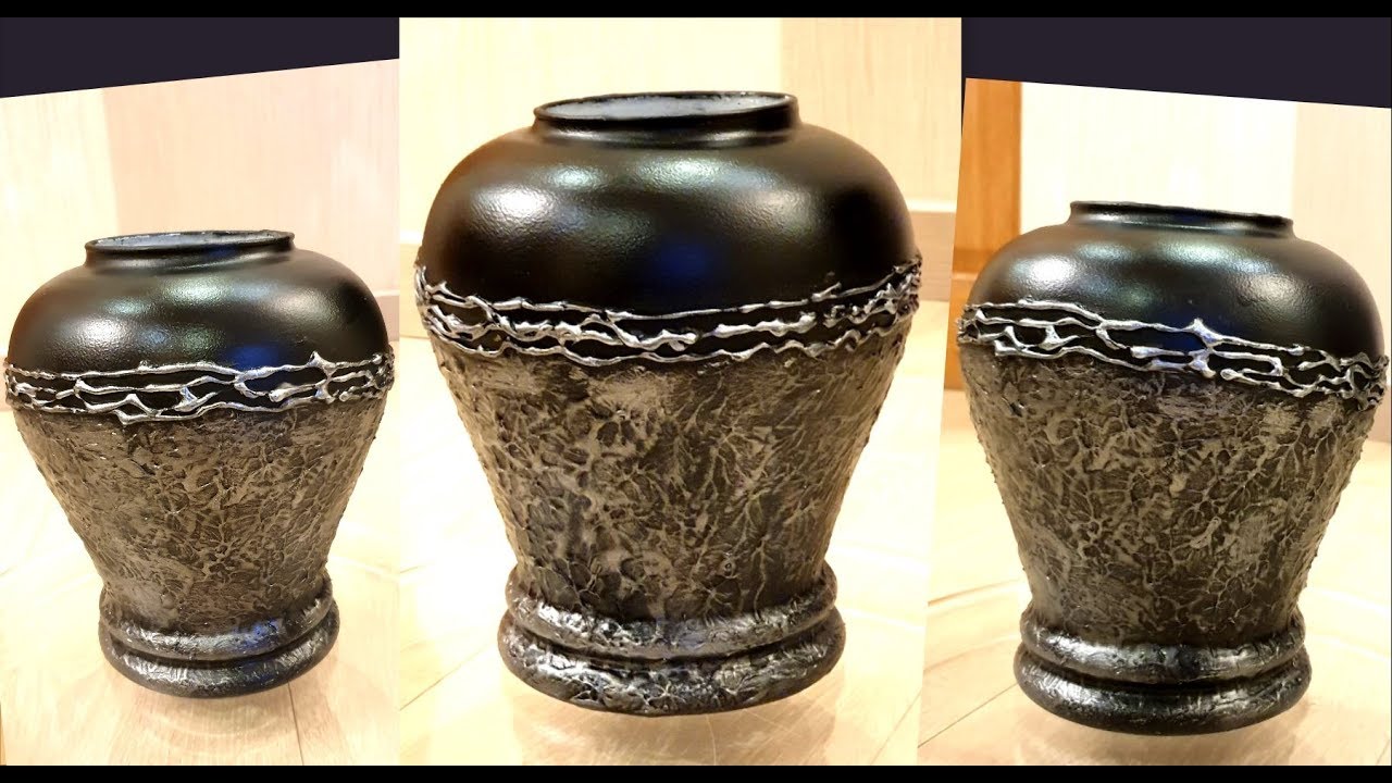 How to make a modern vase DIY Vase with texture paste YouTube