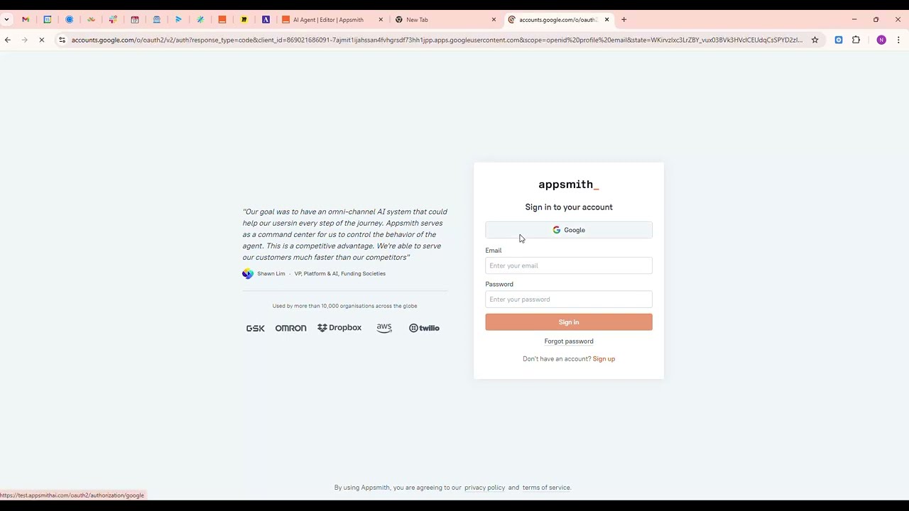 Appsmith: Google OAuth Consent Flow (Same Mechanism for Calendar/Contacts Verification)