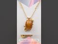 14k Gold Rutilated Quartz & Golden Amethyst Cabochon Pendant Necklace 16" 4.9g