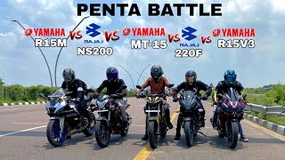 pulsar ns 200 bs7 vs pulsar 220f vs mt15 bs4 vs r15v3 vs r15m | Penta battle  | top end race