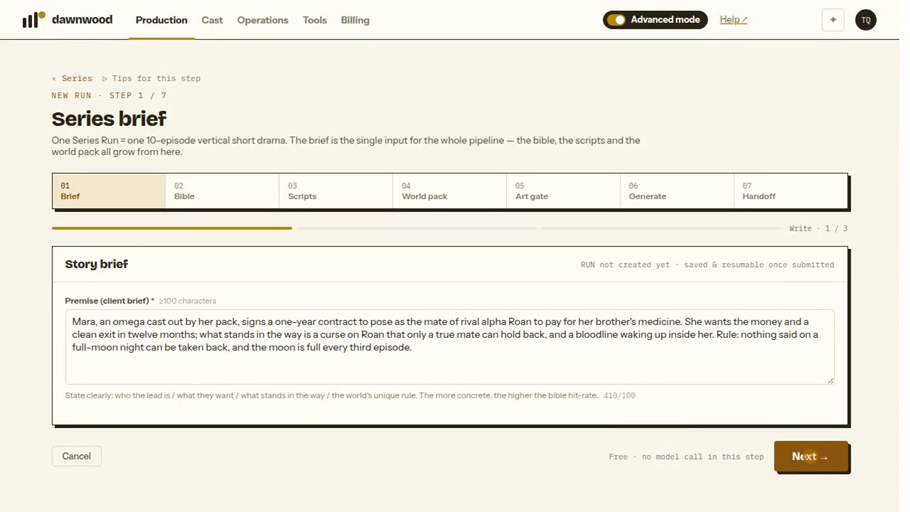 Video walkthrough: Write a Premise and Approve Your Season Bible (AI Short Drama)