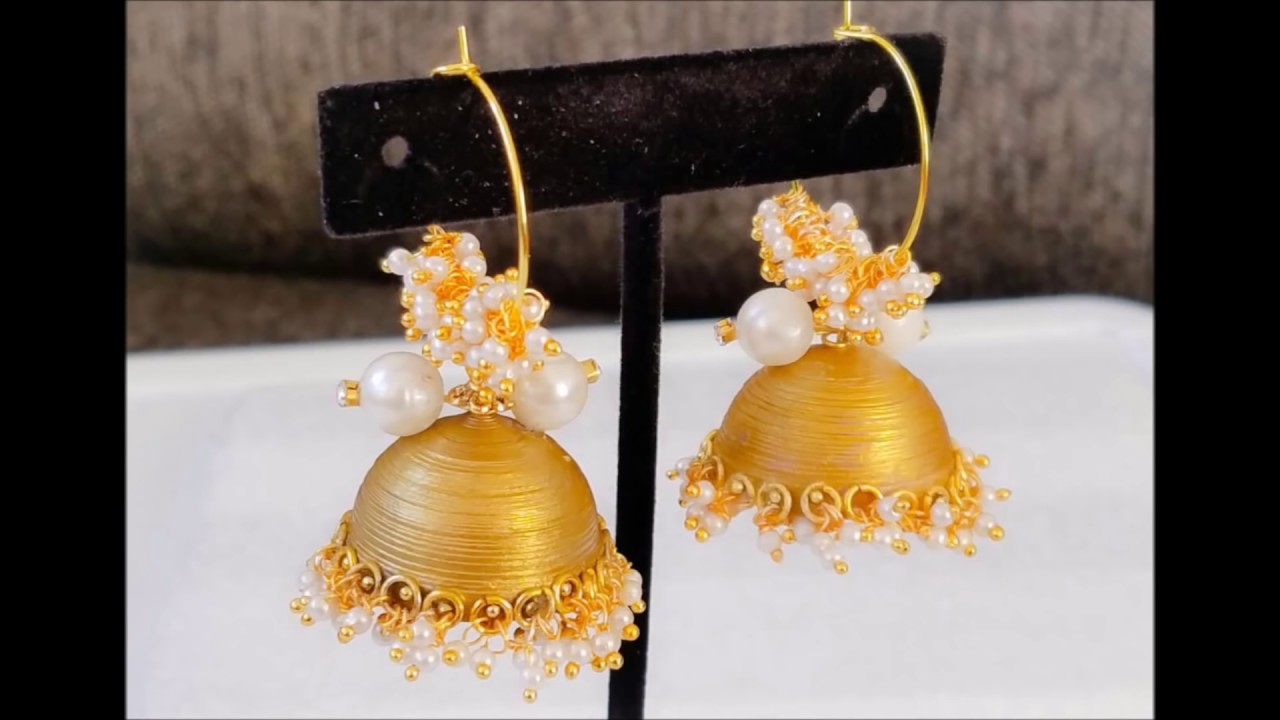 How To Make Hoop Jhumkas With QuillingRing model jhumkas YouTube