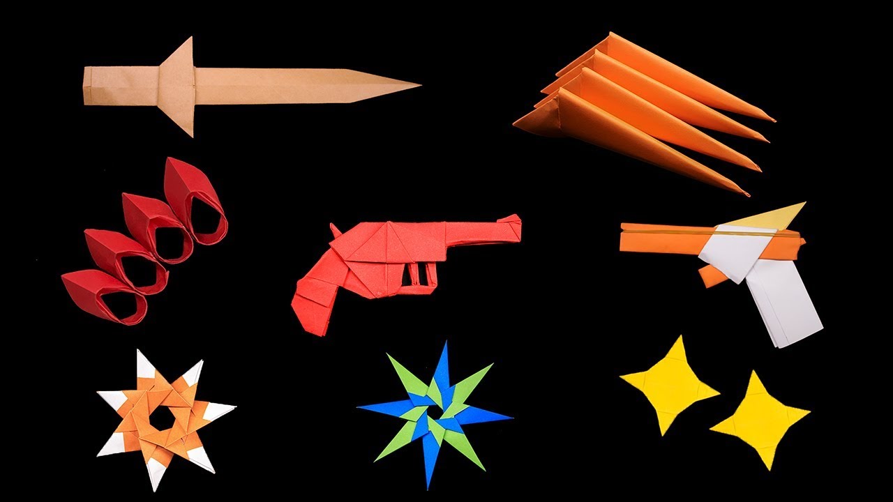 08 Easy paper origami Ninja star/sword/gun YouTube