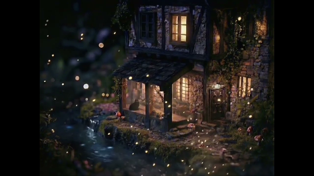 【睡眠用BGM】魔女が住む、川辺の隠れ家。黒猫と聴く、不安を消し去る魔法のウィンドチャイム。