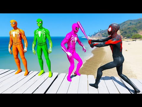 GTA 5 Spider-Man: Miles Morale vs Colourful Superhero's Compilation! (Euphoria & Physics) #25