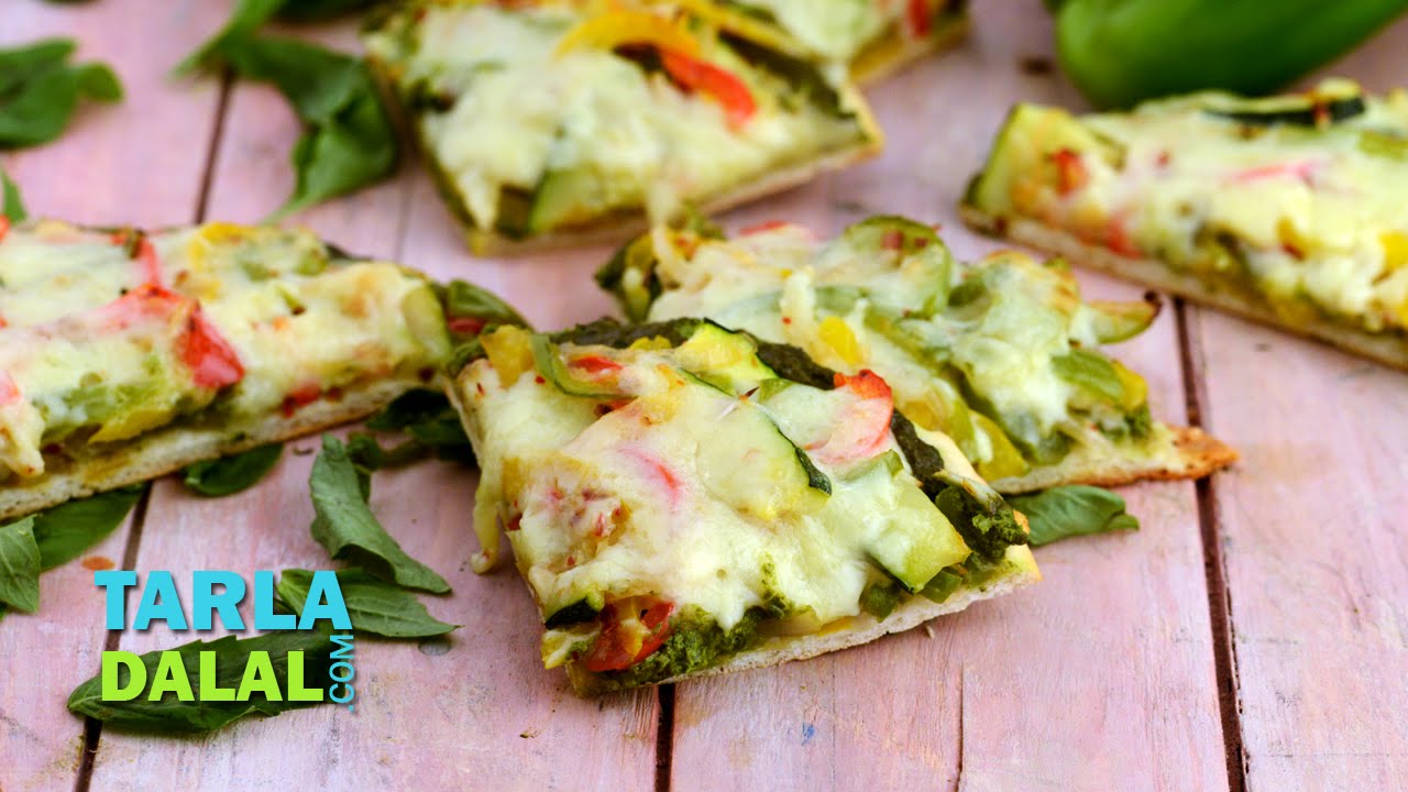 Bellpepper, Zucchini and Pesto Pizza by Tarla Dalal YouTube