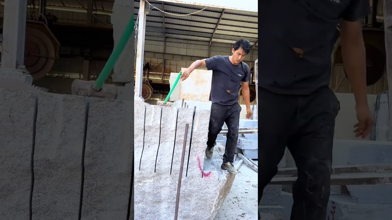 Stone Cutting: Splitting Huge Granite Blocks for Processing at the Quarry