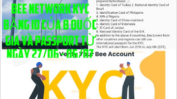 BEE NETWORK KYC BẰNG ID CỦA 8 QUỐC GIA VÀ PASSPORT TỪ NGÀY 27/06- 06/07