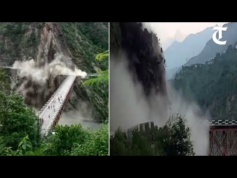 Watch a massive landslide near Koti bridge in Himachal’s Chamba cut off Bhaleyi-Koti road