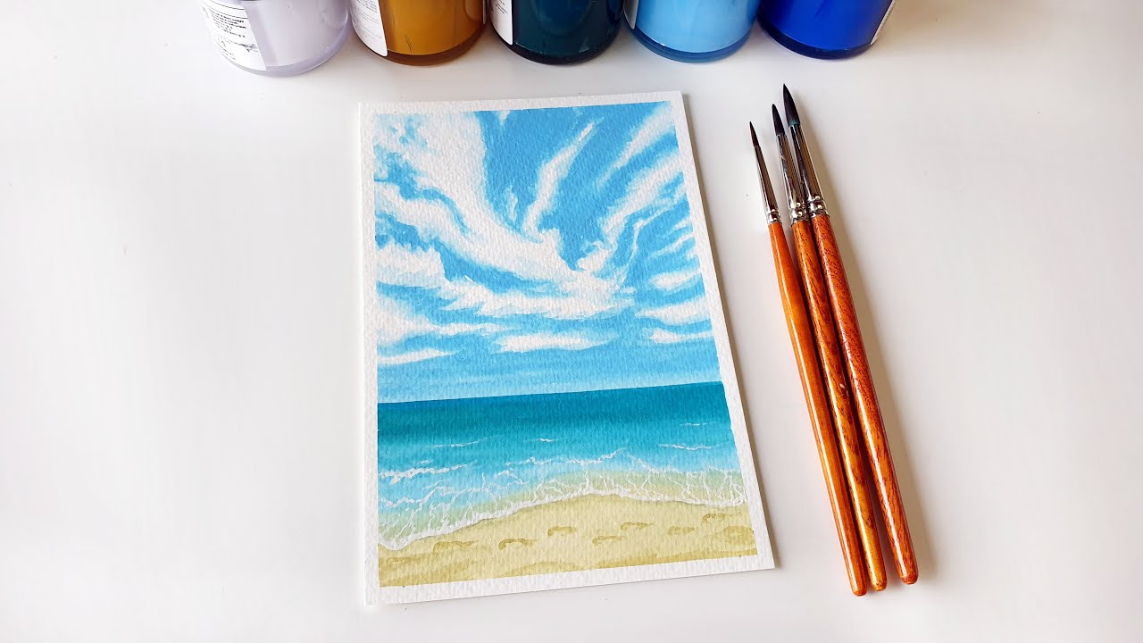 Easy Seascape Beach Painting with Poster Color