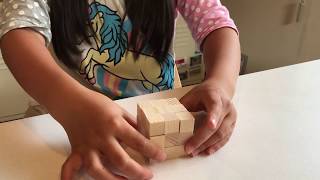 497_7歳小学二年生『木のブロックを自分で貼って立体パズル』DEDEkit